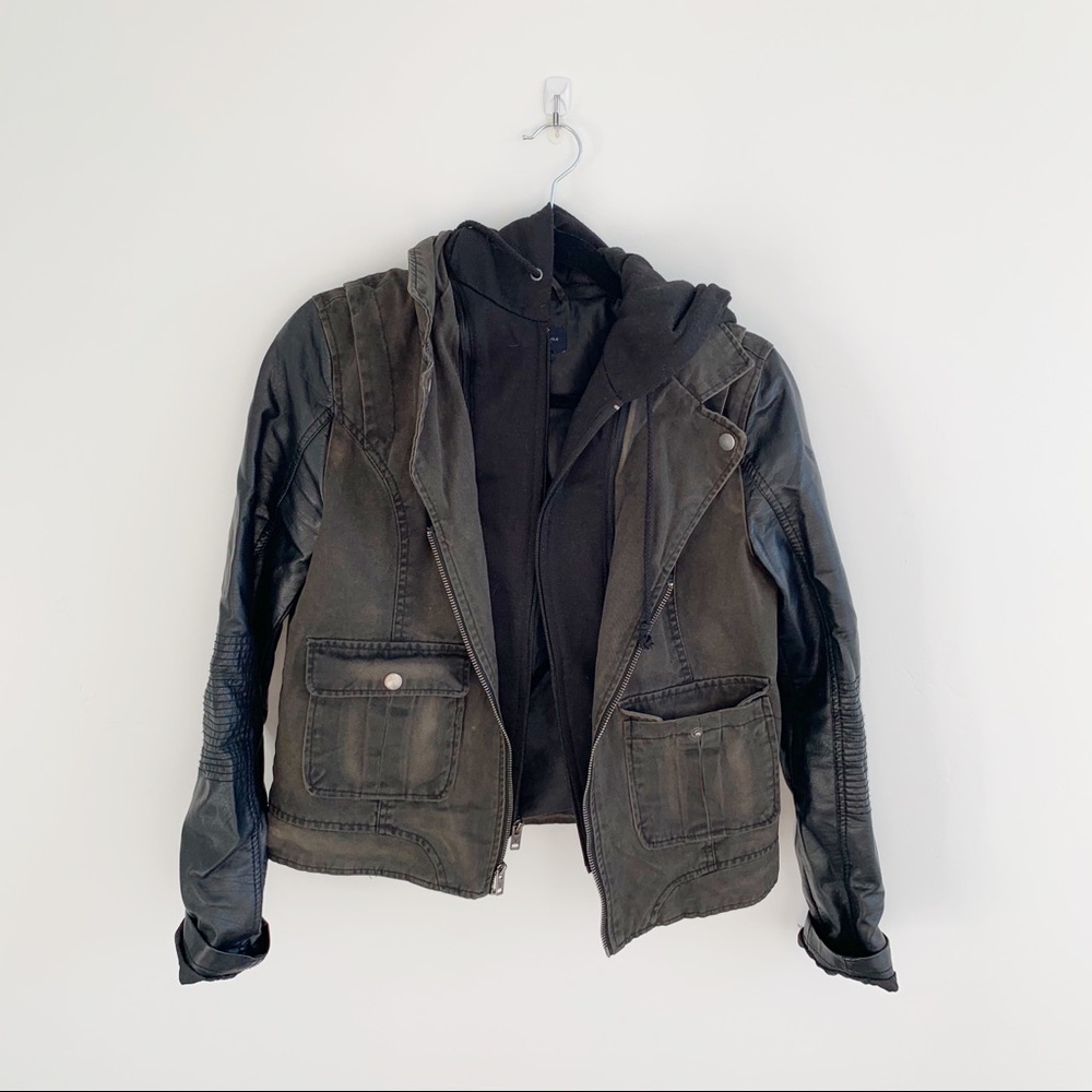 AE Women’s Leather denim jacket (olive and black)